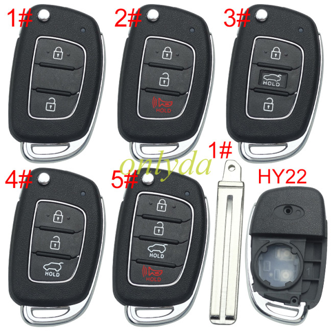 For Hyundai  remote key blank with badge， with HY22  blade,please choose the button