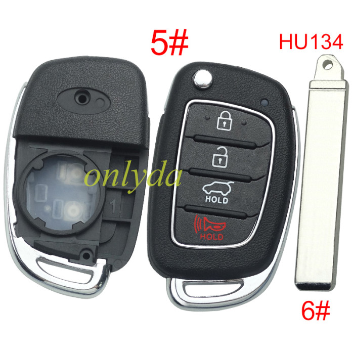 For Hyundai  remote key blank with badge,with HY134 blade,please choose the button