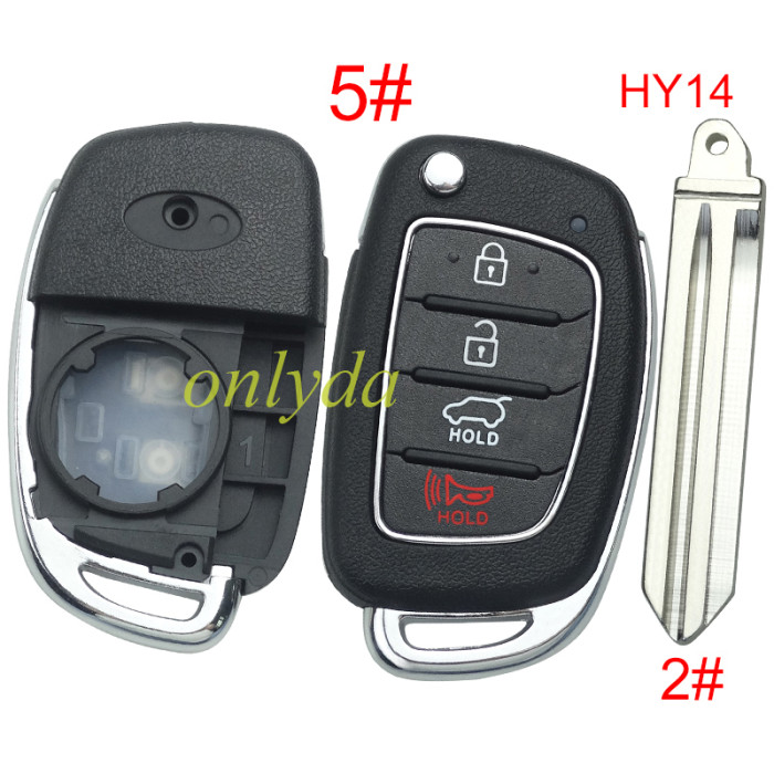 For Hyundai  remote key blank with badge,with HY14 blade,please choose the button