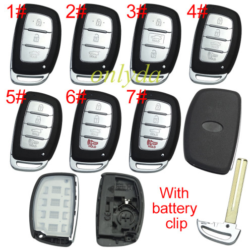 For Hyundai  remote key blank with battery clip with badge , pls choose button