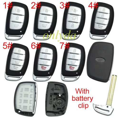 For Hyundai  remote key blank with battery clip with badge , pls choose button