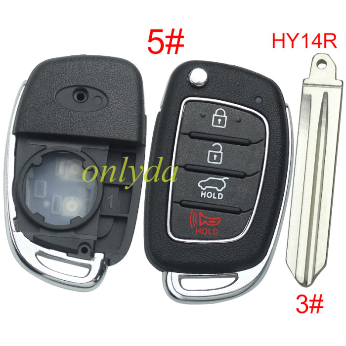 For Hyundai  remote key blank with badge,with HY14R blade,please choose the button