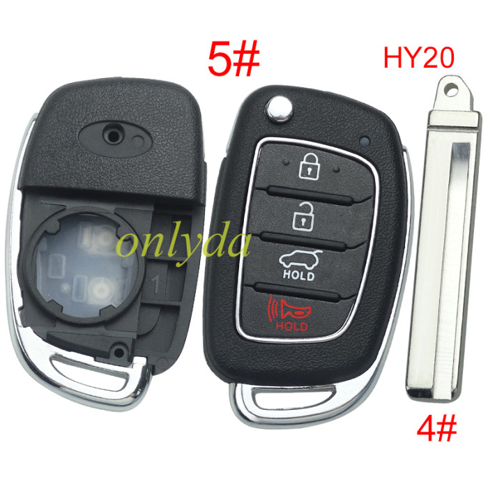 For Hyundai  remote key blank with badge,with HY20 blade,please choose the button