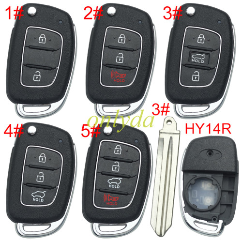 For Hyundai  remote key blank with badge,with HY14R blade,please choose the button