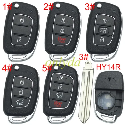 For Hyundai  remote key blank with badge,with HY14R blade,please choose the button