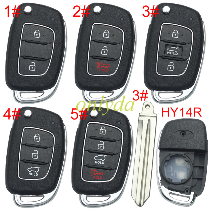 For Hyundai  remote key blank with badge,with HY14R blade,please choose the button