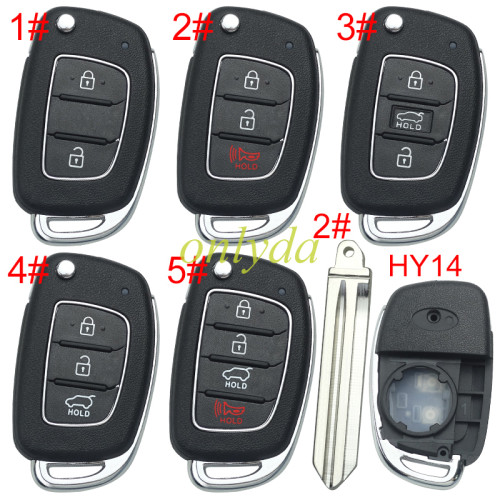 For Hyundai  remote key blank with badge,with HY14 blade,please choose the button