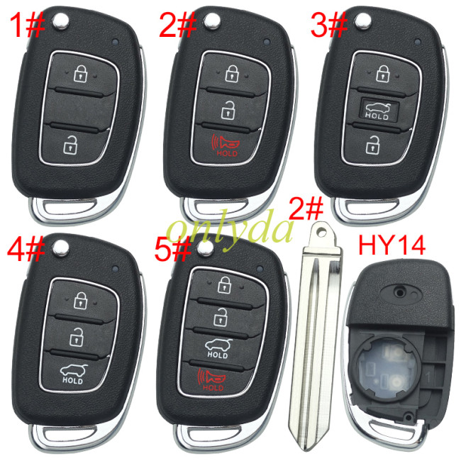 For Hyundai  remote key blank with badge,with HY14 blade,please choose the button