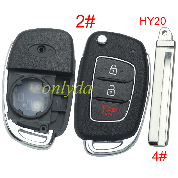 For Hyundai  remote key blank with badge,with HY20 blade,please choose the button