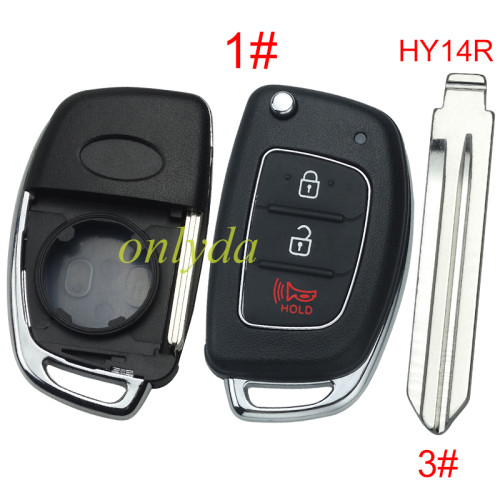 For Hyundai  remote key blank with badge ，Side With screws ，HY14R Right   blade,please choose the button