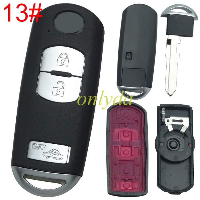 Mazda  remote key blank with blade ( 3parts)，with  original badge palce, pls choose the button