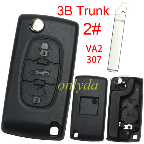 free shipping 10pcs/lot  for Peugeot flip remote replacement key shell,blade VA2-with battery clamp with badge place