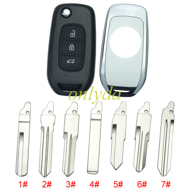 For Renault 3 button flip remote key blank, with badge ,please choose the blade