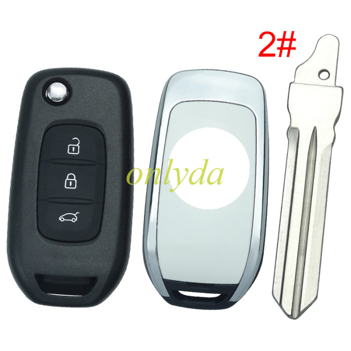 For Renault 3 button flip remote key blank, with badge ,please choose the blade