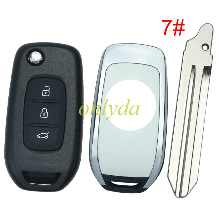 For Renault 3 button flip remote key blank, with badge ,please choose the blade