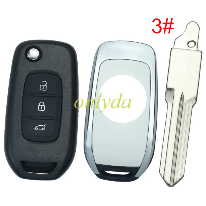 For Renault 3 button flip remote key blank, with badge ,please choose the blade