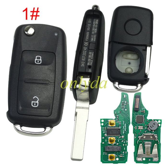For VW MQB remote keyless megamos AES 3 button  , with 433.92mhz for VW 4.5 Caddy Transporter proximity  2017-2019