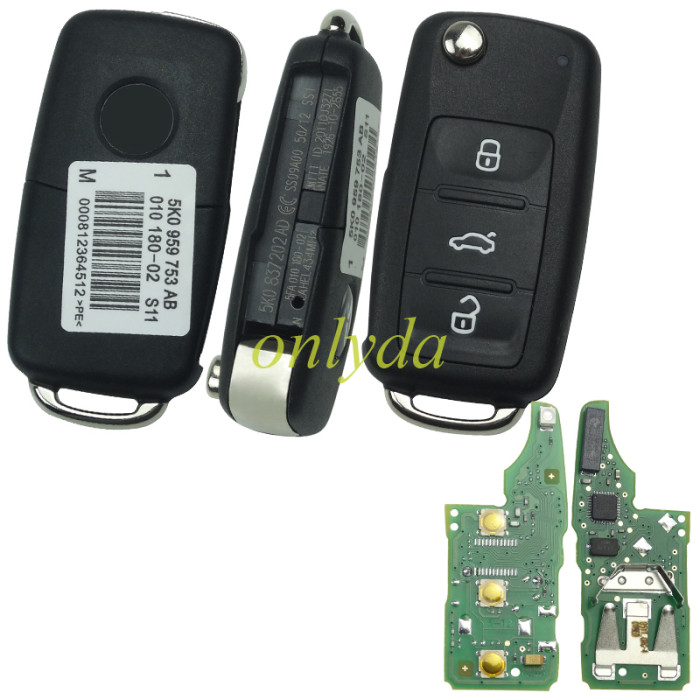 For VW Sagitar,polo, golf 3 button remote key with  model Number  5KO-959-753AB/AD with 434mhz 48 chip  original PCB+original shell