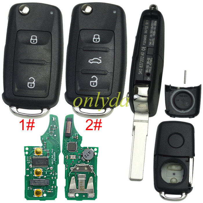 For VW MQB remote keyless megamos AES 3 button  , with 433.92mhz for VW 4.5 Caddy Transporter proximity  2017-2019