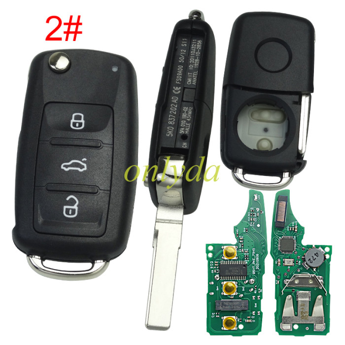 For VW MQB remote keyless megamos AES 3 button  , with 433.92mhz for VW 4.5 Caddy Transporter proximity  2017-2019