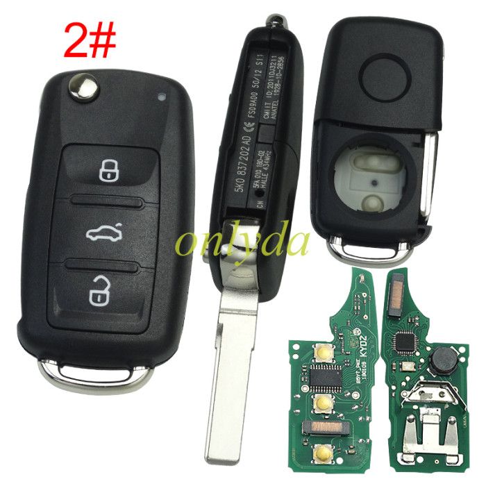KYDZ Brand For  VW MQB remote,MQB keyless megamos AES 3 button with 433.92mhz /315mhz