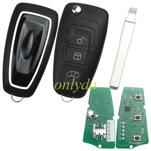 Ford 3 button remote key with 433.92MHZ FSK model  with 4D63 chip BK2T15K601-AA/AB/AC  A2C53435329