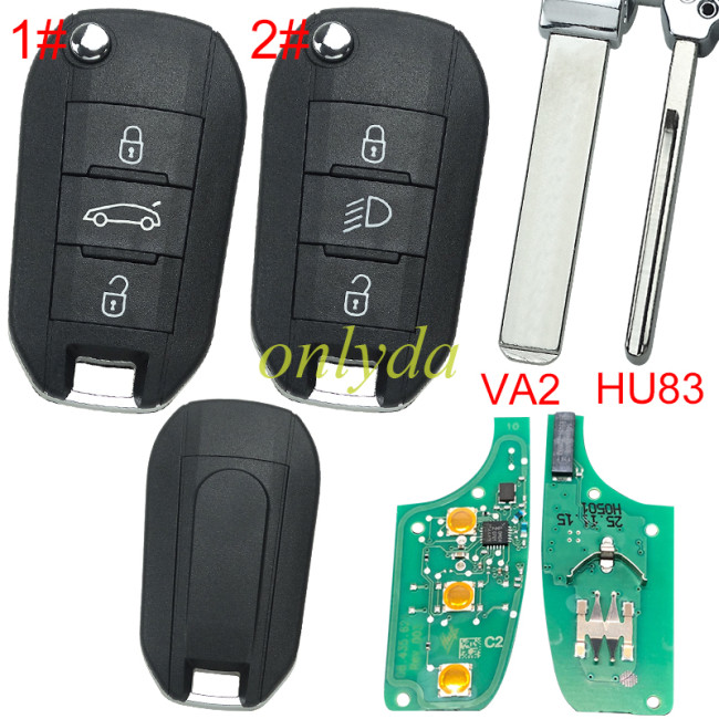 Citroen opel Vauxhall Fiat JEEP 3 button remote key NCF296XMT Hitag AES 433mhz #C2 before 2023, original PCB+aftermarket key shell