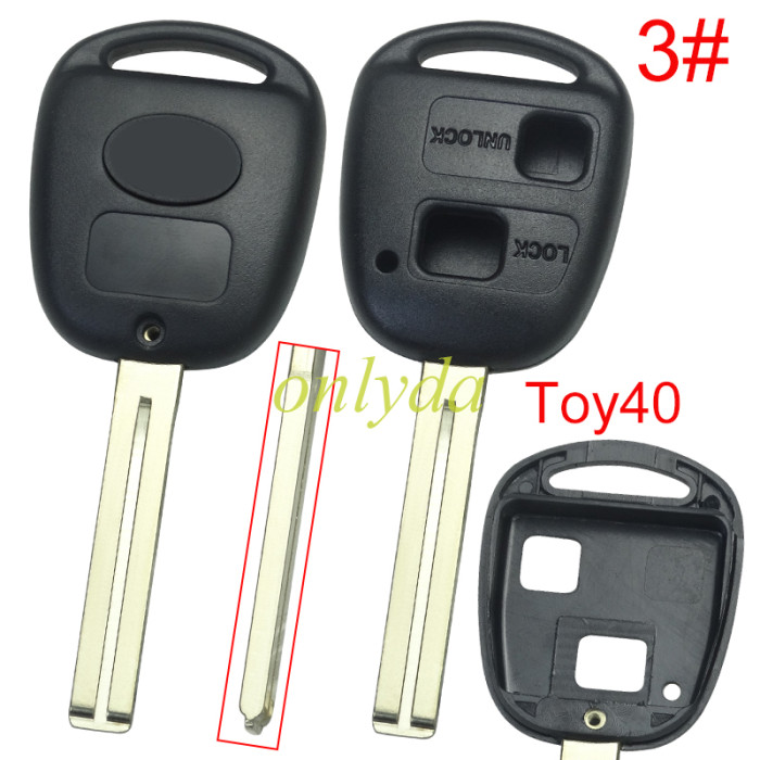 For Toyota 2 Button Remote key blank 【with printed  TOYOTA  badge】 ,  1#Toy43, 2#Toy48.3#Toy40,4#Toy41, 5#Toy47, pls choose blade model
