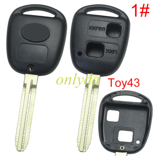 For Toyota 2 Button Remote key blank with printed  TOYOTA  badge ,  1#Toy43, 2#Toy48.3#Toy40,4#Toy41, 5#Toy47, pls choose blade model