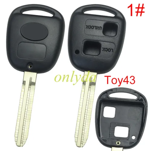 For Toyota 2 Button Remote key blank with printed  TOYOTA  badge ,  1#Toy43, 2#Toy48.3#Toy40,4#Toy41, 5#Toy47, pls choose blade model