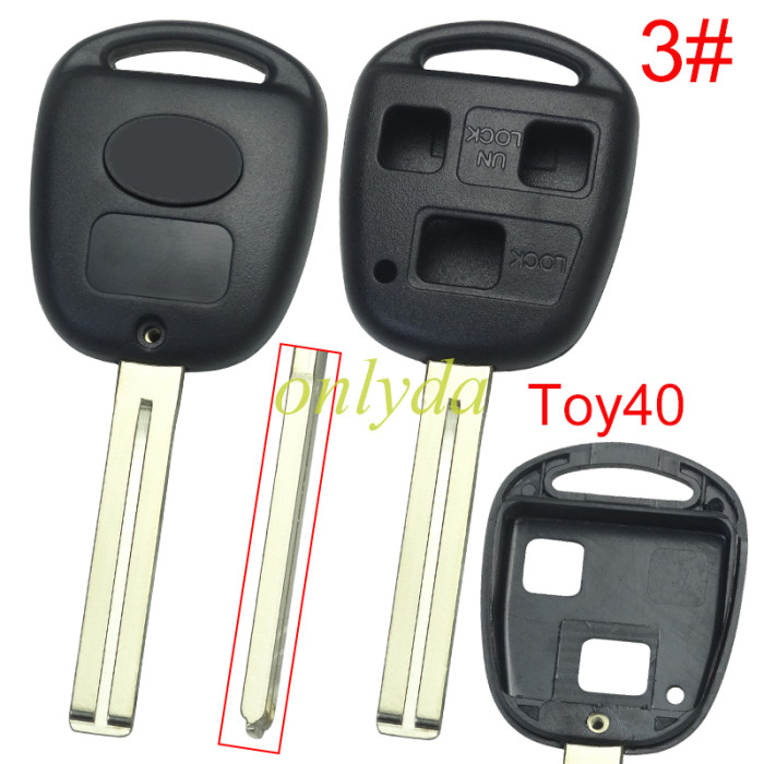 For Toyota 3 Button Remote key blank with badge , 1#Toy43, 2#Toy48.3#Toy40,4#Toy41, 5#Toy47,  pls choose blade model