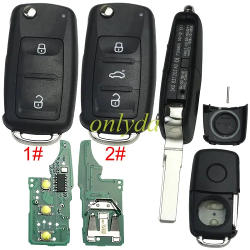 For VW 3 button / 2 button remote key  with ID48 chip 434mhz Model Number is 5K0-837-202AD  kydz made