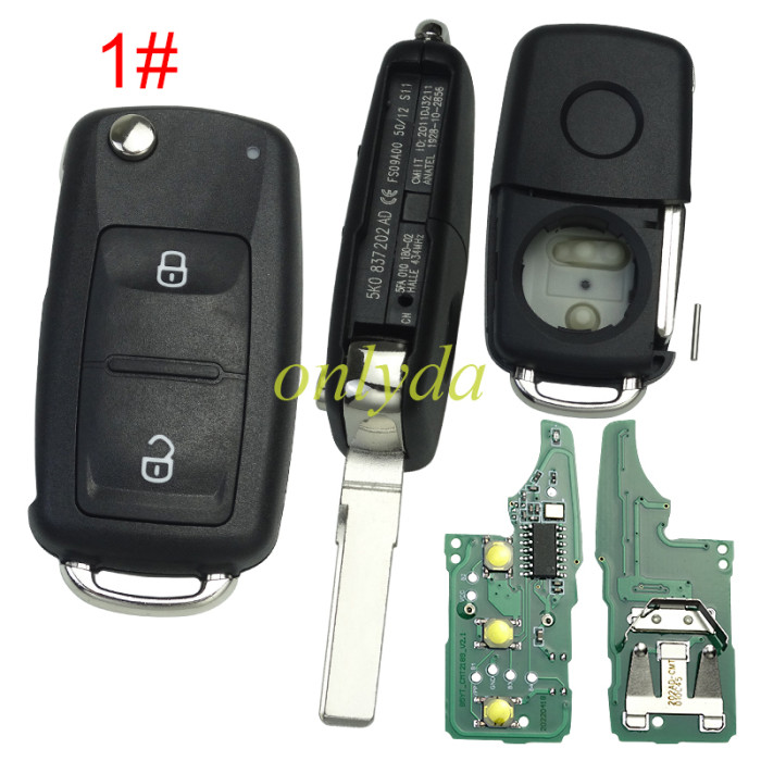 KYDZ For VW 3 button / 2 button remote key  with ID48 chip 434mhz Model Number is 5K0-837-202AD
