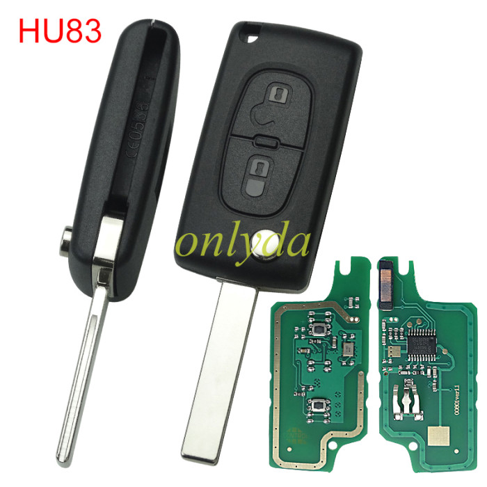 For Peugeot CE0536 2 Button Flip  Remote Key with 46 chip PCF7961 FSK model  with VA2 and HU83 blade , please choose the key shell