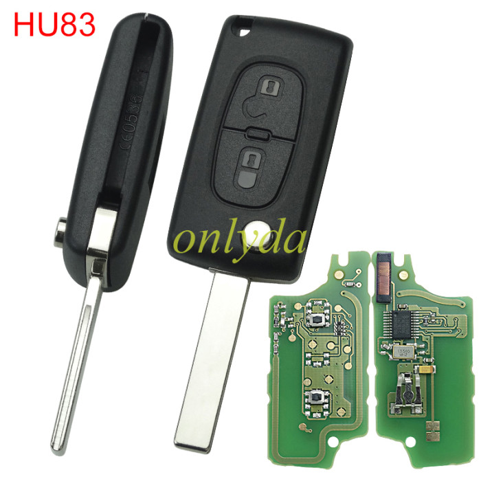 For Peugeot CE0536 2 Button Flip  Remote Key with 46 chip PCF7961 ASK model  with VA2 and HU83 blade , please choose the key shell