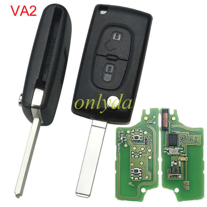 For Peugeot CE0536 2 Button Flip  Remote Key with 46 chip PCF7961 ASK model  with VA2 and HU83 blade , please choose the key shell