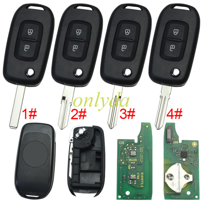 Original Renault 2 button remote key hitag AES 4A (NCF296XM) chip with 434mhz Original PCB + aftermarket shell