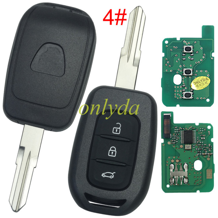 For Renault  Dacia 3 button remote key with PCF7961M(HITAG AES) 4A chip，434mhz  FSK ， blade VA2 please choose the button