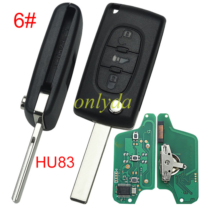 For Peugeot 3B Flip  Remote Key  CE0523 PCF7941 46 chip ASK model battery on the PCB 307/407 blade, Trunk/Light button