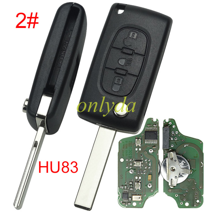 OEM remote key CE0523 for Peugeot 3 Button Flip  Remote Key with 433mhz  (battery on PCB) with FSK model  with 46 chip