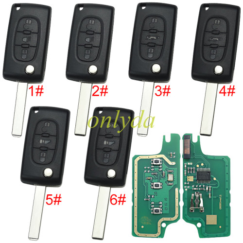 For Peugeot CE0536 3 Button Flip  Remote Key with 46 chip PCF7961chip ASK model  with VA2 and HU83 blade, trunk and light button , please choose the key shell