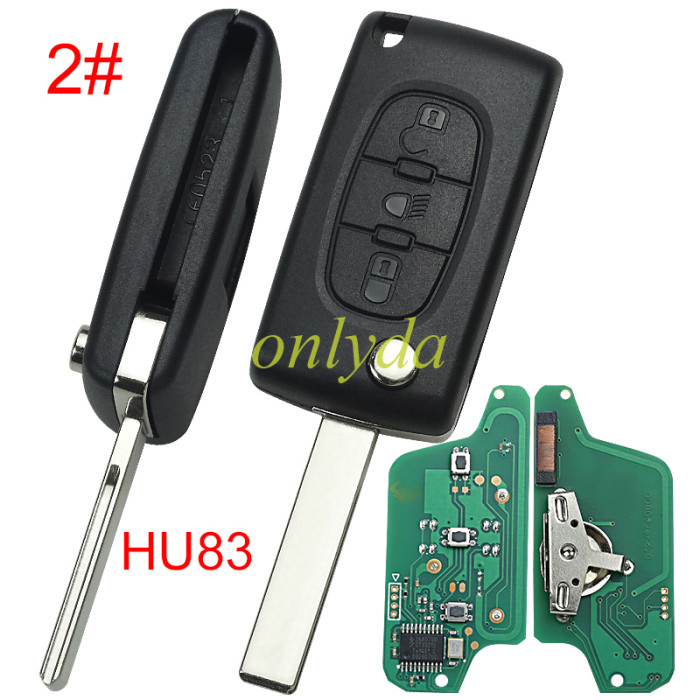For Peugeot 3B Flip  Remote Key  CE0523 PCF7941 46 chip ASK model battery on the PCB 307/407 blade, Trunk/Light button