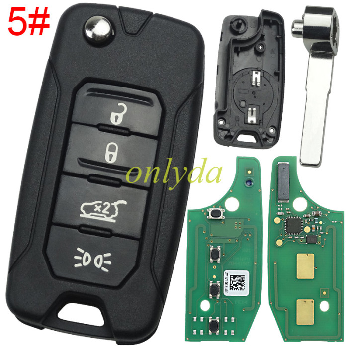 for Chrysler  Jeep Renegade FIAT 500X  2015- 2018 Remote Car Key Fob 2+1/3+1/4button with Megamos AES MQB 48  chip 433MHz  2ADFTFI5AM433TX  original PCB + after market keys shell Pls choose button