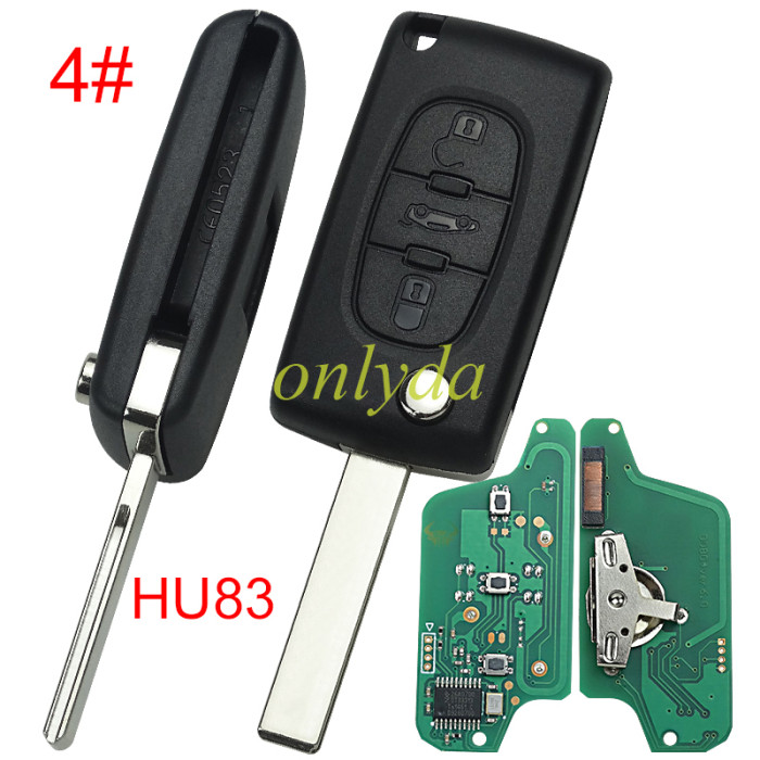For Peugeot 3B Flip  Remote Key  CE0523 PCF7941 46 chip ASK model battery on the PCB 307/407 blade, Trunk/Light button