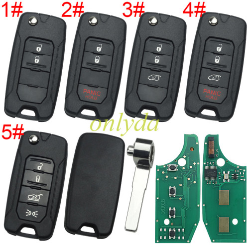 For Chrysler 2+1/3+1/4 button flip remote key 434mhz with  NCF2960M / HITAG AES / 4A  chip with   For Jeep Wrangler 2017 FCC ID: RX2RKEL9 ANATEL: 4371-14-2754,  original PCB +aftermarket key shell ,Pls choose button