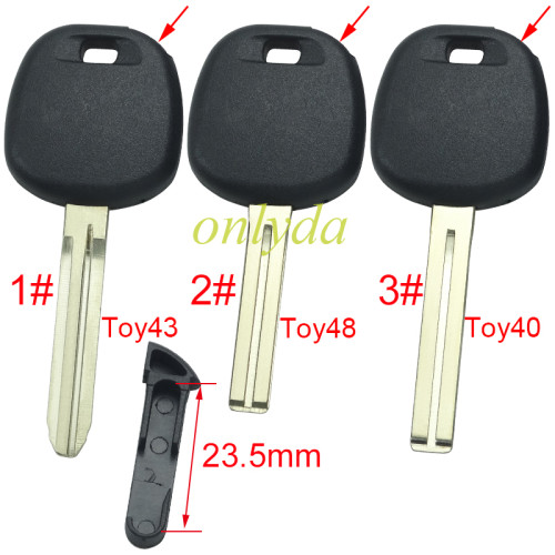 For Toyota transponder key blank  , without badge with TPX chip and  carbon chip part ,The latch is below, 1# Toy43 ,2#Toy48,3#Toy40 ,pls choose blade model