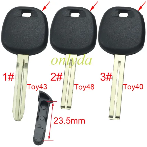 For Toyota transponder key blank  , without badge with TPX chip and  carbon chip part ,The latch is below, 1# Toy43 ,2#Toy48,3#Toy40 ,pls choose blade model