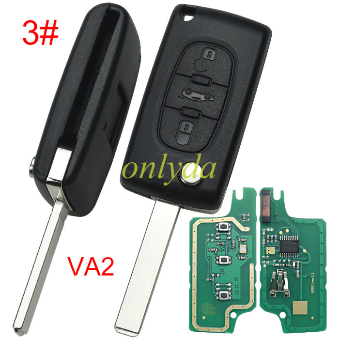 For Peugeot CE0536 3 Button Flip  Remote Key with 46 chip PCF7961chip ASK model  with VA2 and HU83 blade, trunk and light button , please choose the key shell