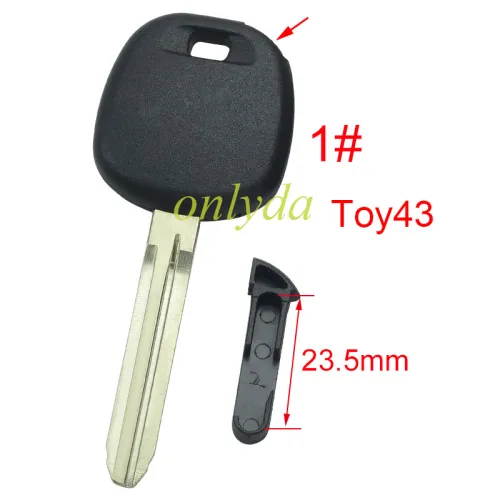 For Toyota transponder key blank  , without badge with TPX chip and  carbon chip part ,The latch is below, 1# Toy43 ,2#Toy48,3#Toy40 ,pls choose blade model