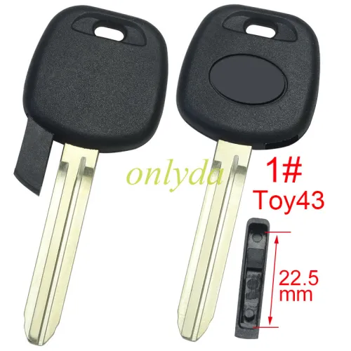 For Toyota transponder key blank  , with badge with TPX chip and  carbon chip part ,The latch is below, 1# Toy43 ,2#Toy48,3#Toy40 ,pls choose blade model